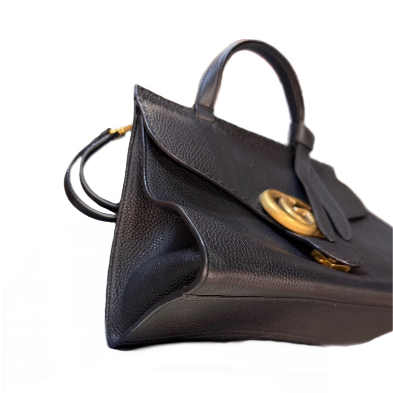 Gucci 斜背包 黑色牛皮 金釦-13