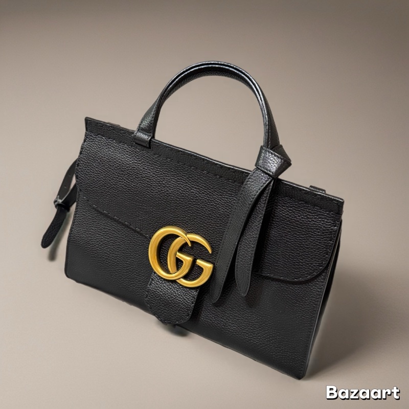 Gucci 斜背包 黑色牛皮 金釦-3