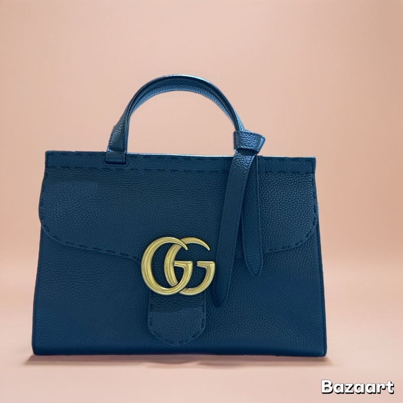 Gucci 斜背包 黑色牛皮 金釦-7
