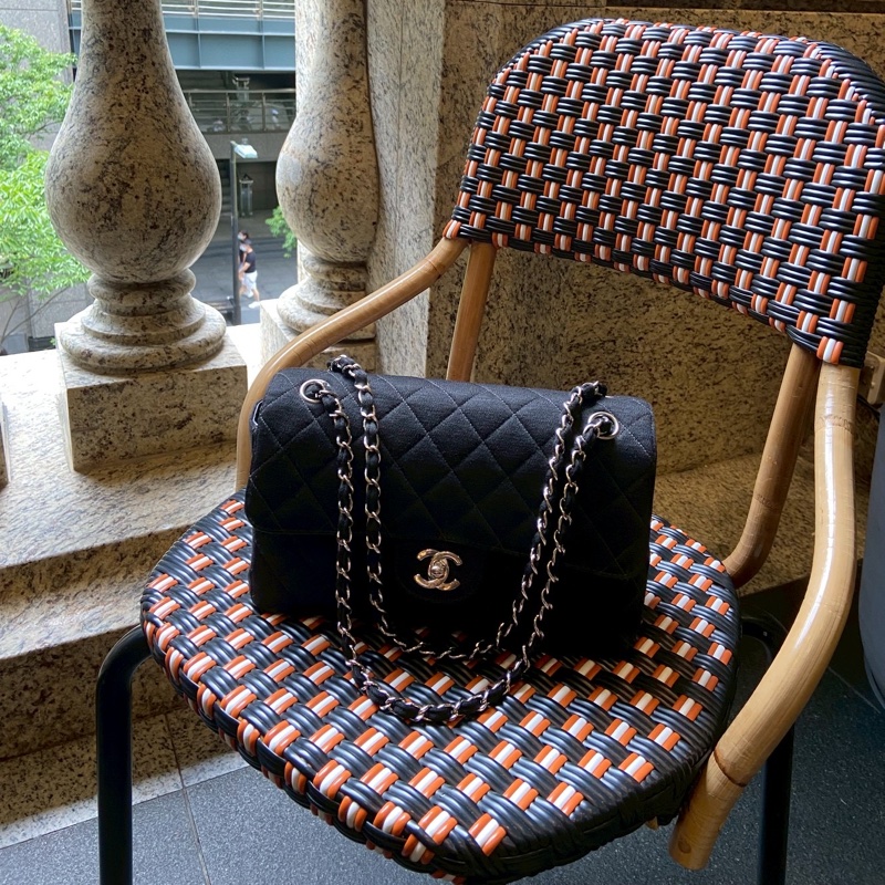 Chanel 雙子星雙面銀扣鏈條CF25 佳績布肩背包 雙面Logo稀有老香!! CP值超高的CF25!!!-0