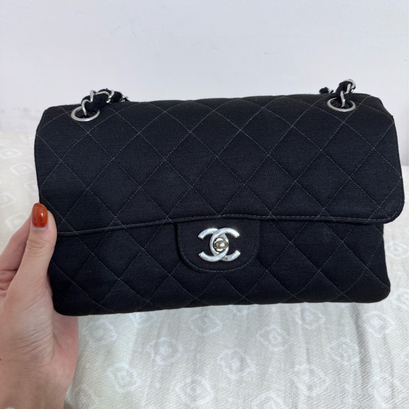 Chanel 雙子星雙面銀扣鏈條CF25 佳績布肩背包 雙面Logo稀有老香!! CP值超高的CF25!!!-5