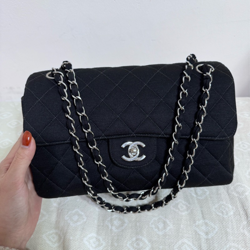 Chanel 雙子星雙面銀扣鏈條CF25 佳績布肩背包 雙面Logo稀有老香!! CP值超高的CF25!!!-10
