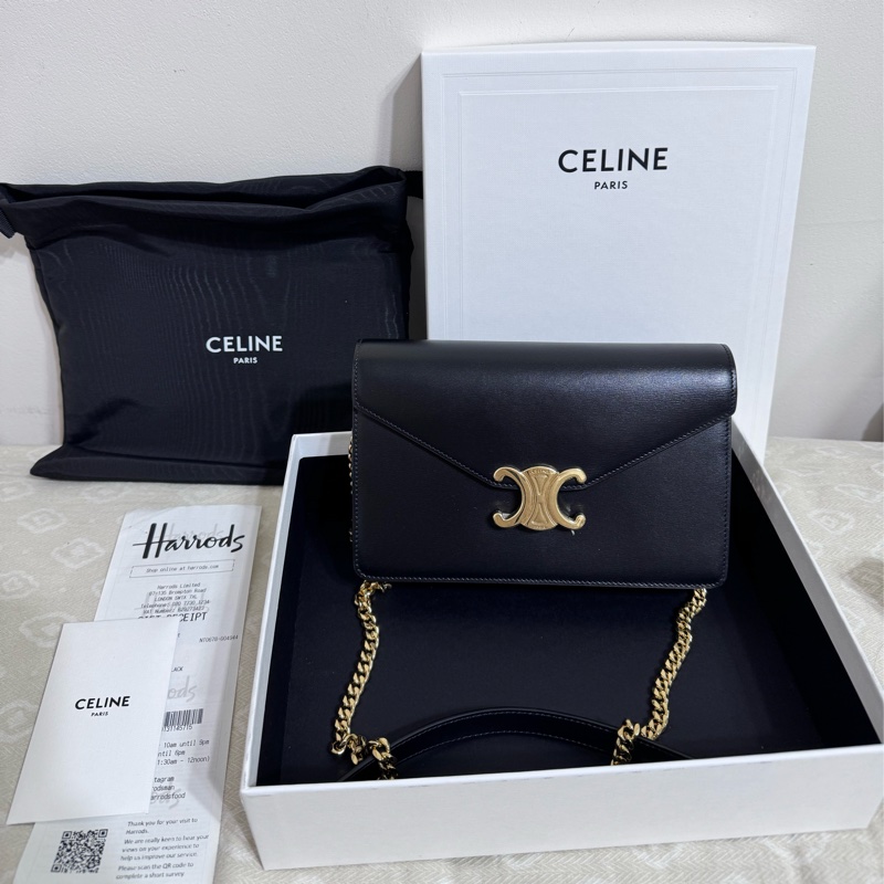 幾乎全新 Celine woc 美品大全套 英國購入 金鏈凱旋門logo信封包專櫃$75000-0