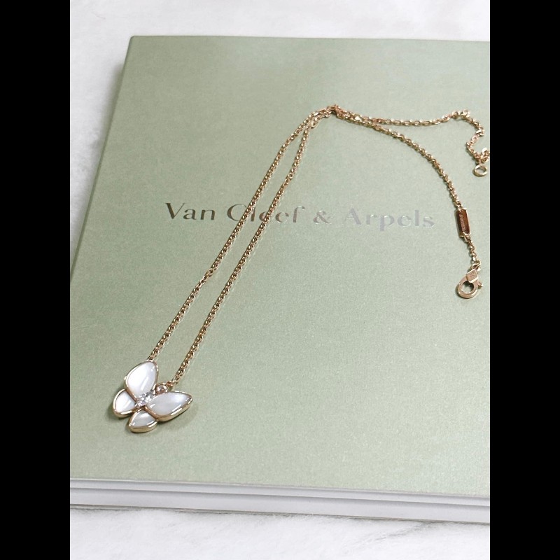 vca蝴蝶白母貝項鏈 近全新實品超美-3