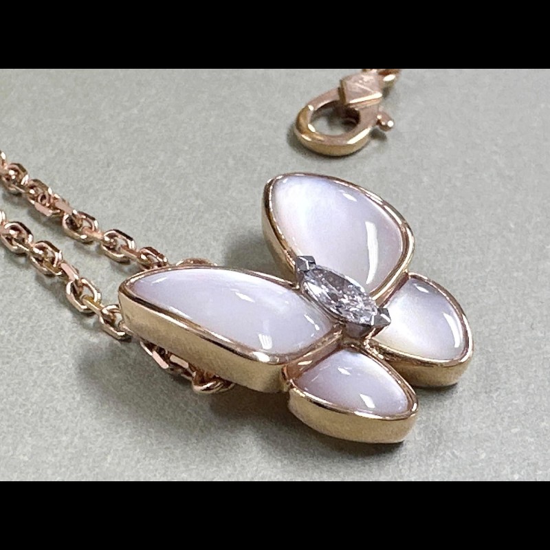 vca蝴蝶白母貝項鏈 近全新實品超美-8