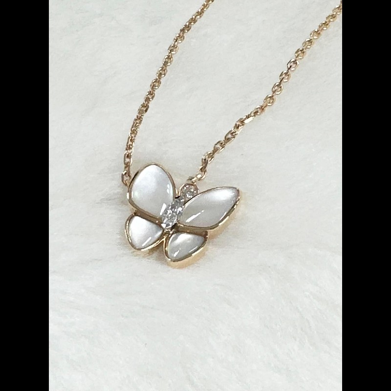 vca蝴蝶白母貝項鏈 近全新實品超美-16