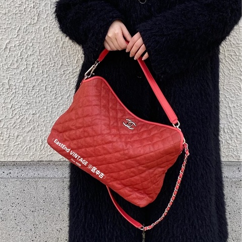 ❤️香奈兒2wayhobo紅色CHANEL銀釦小牛皮HOBO肩背包A66803