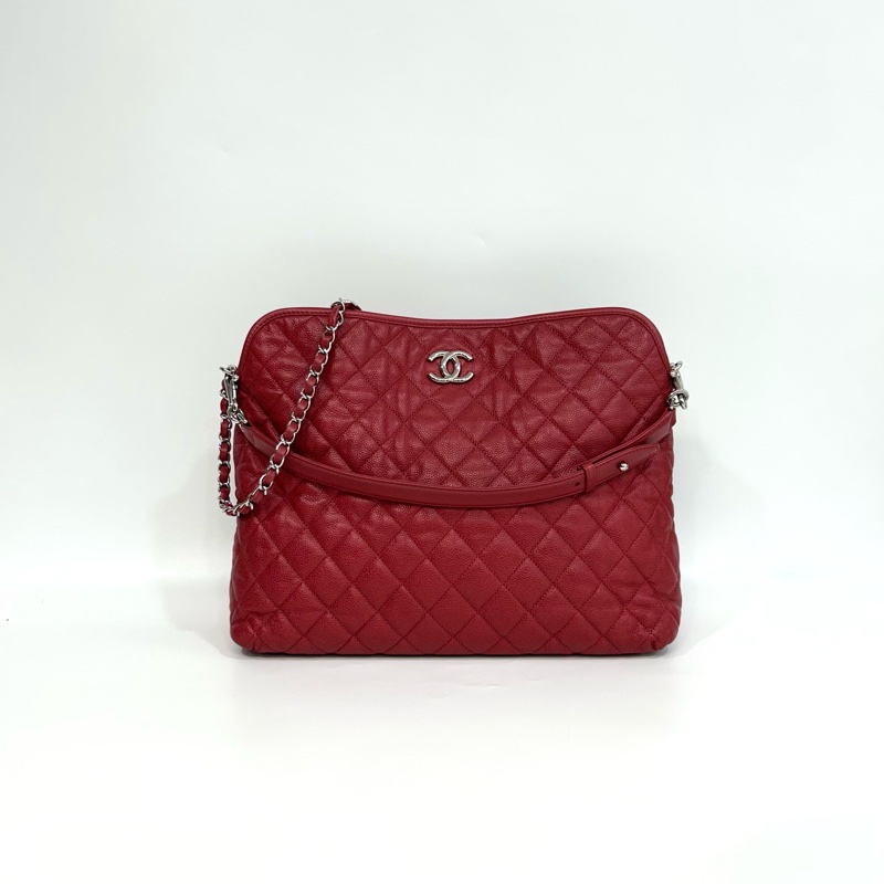 ❤️香奈兒2wayhobo紅色CHANEL銀釦小牛皮HOBO肩背包A66803-4