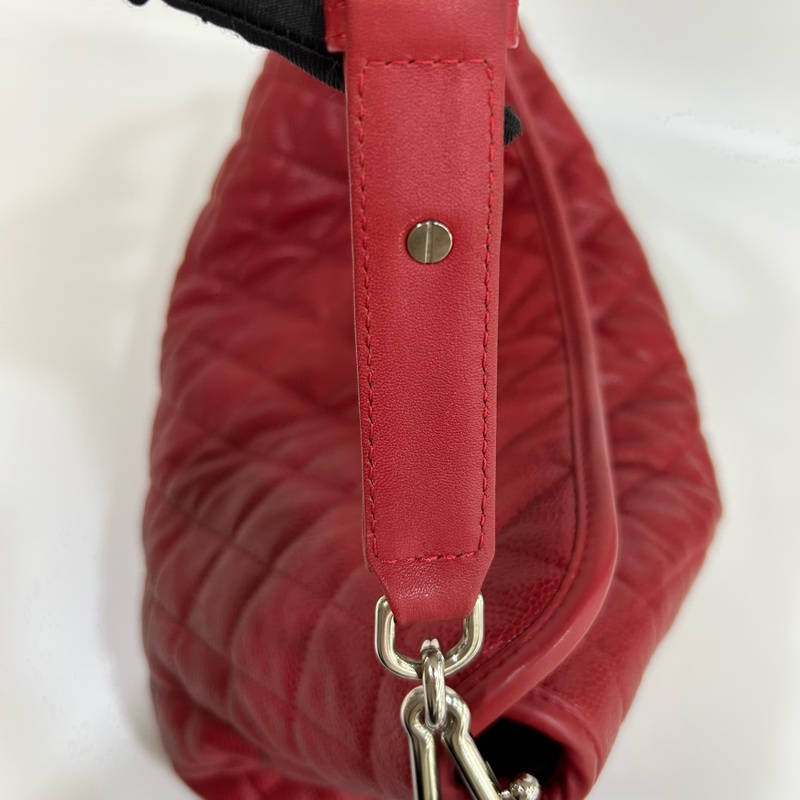 ❤️香奈兒2wayhobo紅色CHANEL銀釦小牛皮HOBO肩背包A66803-16