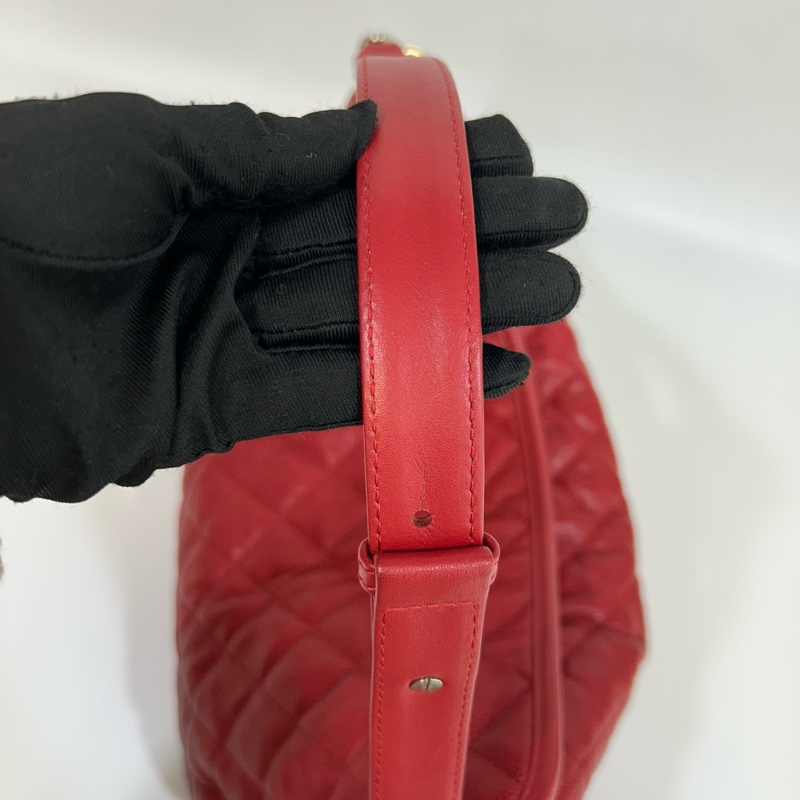 ❤️香奈兒2wayhobo紅色CHANEL銀釦小牛皮HOBO肩背包A66803-17