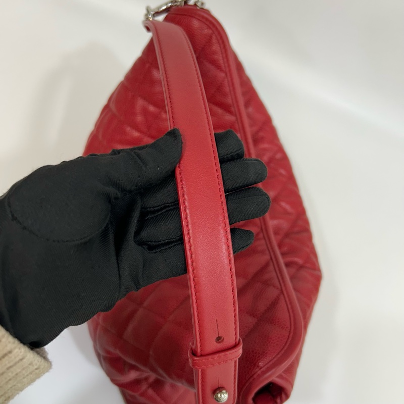 ❤️香奈兒2wayhobo紅色CHANEL銀釦小牛皮HOBO肩背包A66803-18