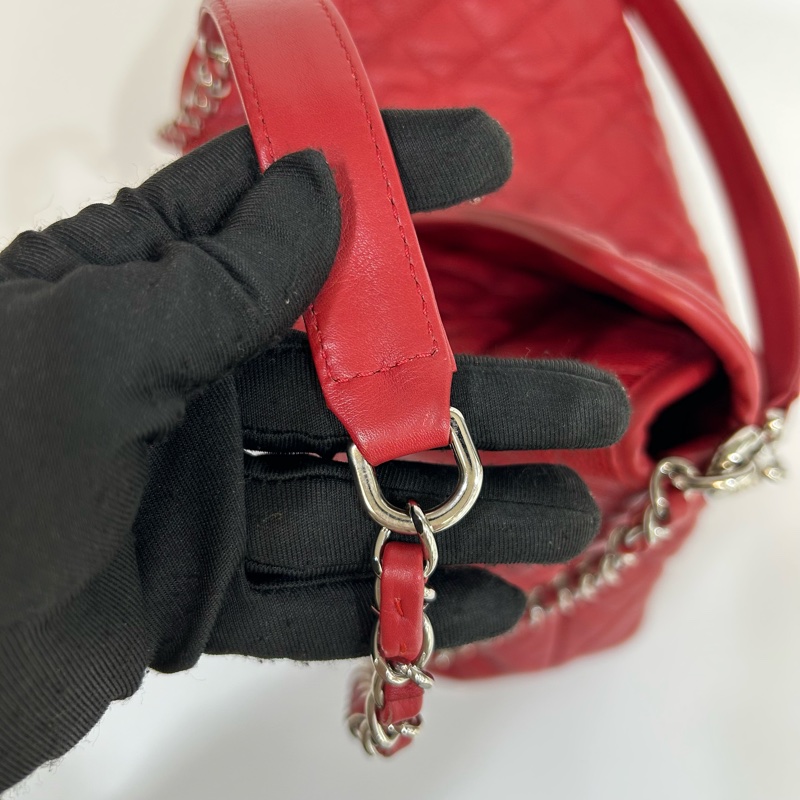 ❤️香奈兒2wayhobo紅色CHANEL銀釦小牛皮HOBO肩背包A66803-20