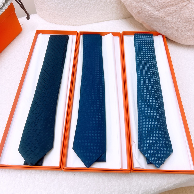 Hermes 藍色faconnee H領帶-3