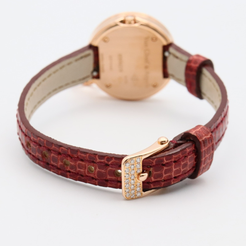 梵克雅寶 Charm Mini 腕錶，18K 玫瑰金，皮革錶帶，銀色，女士款，VCARO29700-4