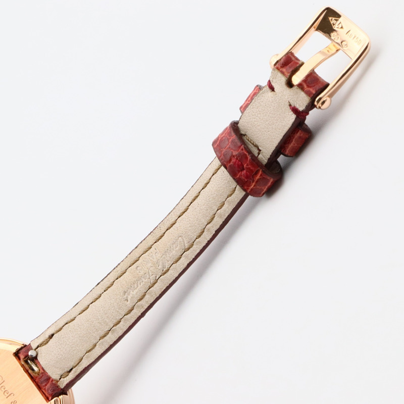 梵克雅寶 Charm Mini 腕錶，18K 玫瑰金，皮革錶帶，銀色，女士款，VCARO29700-16