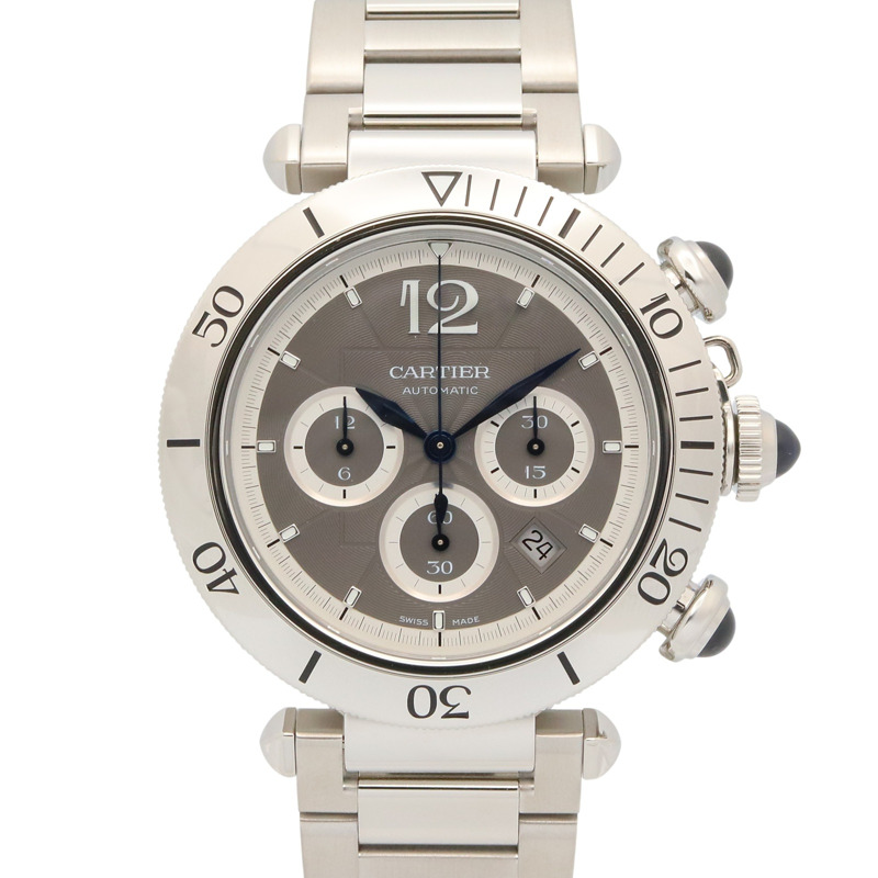 卡地亞 Pasha de Chronograph 腕錶，不鏽鋼材質，男款，灰色，WSPA0027-0