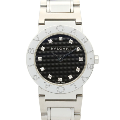 寶格麗 (BVLGARI) 12P 鑲鑽腕錶，不鏽鋼材質，女士款，黑色，BB26BSS 12