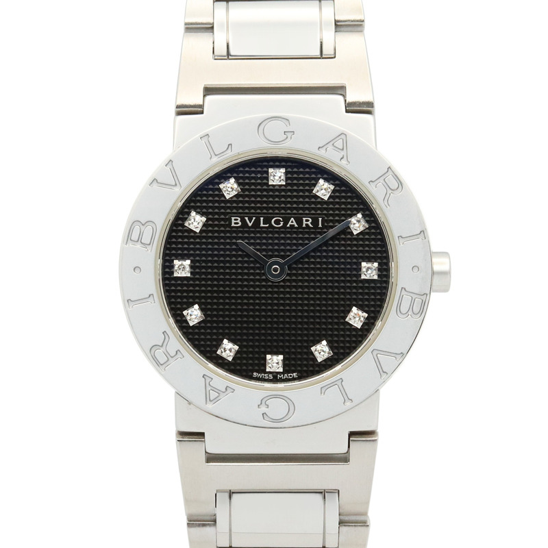 寶格麗 (BVLGARI) 12P 鑲鑽腕錶，不鏽鋼材質，女士款，黑色，BB26BSS 12-0