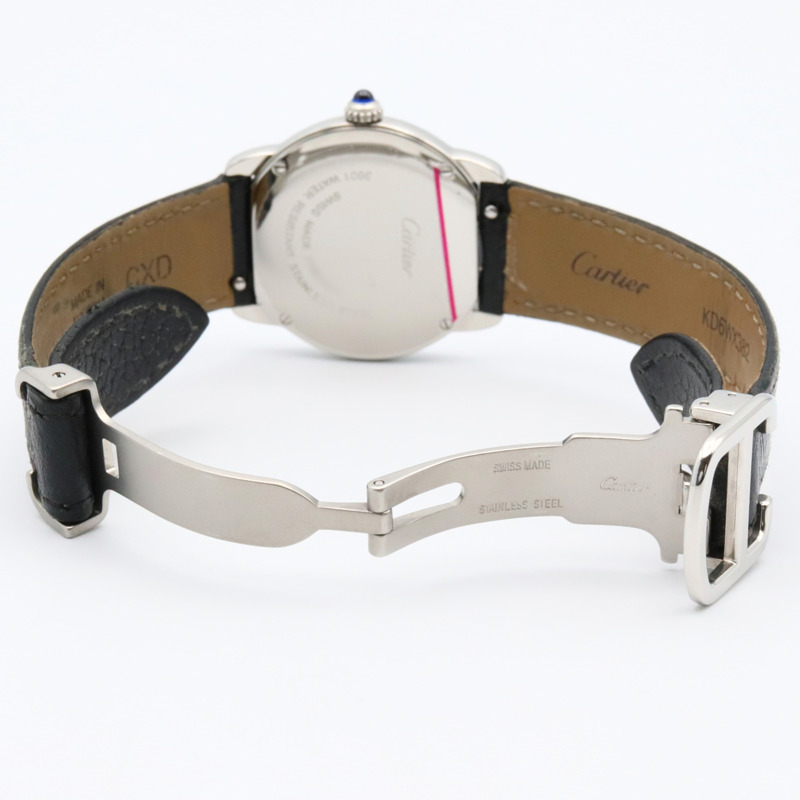 卡地亞 Ronde Solo de SM 女士腕錶，不鏽鋼和皮革錶帶，銀色，WSRN0019-3