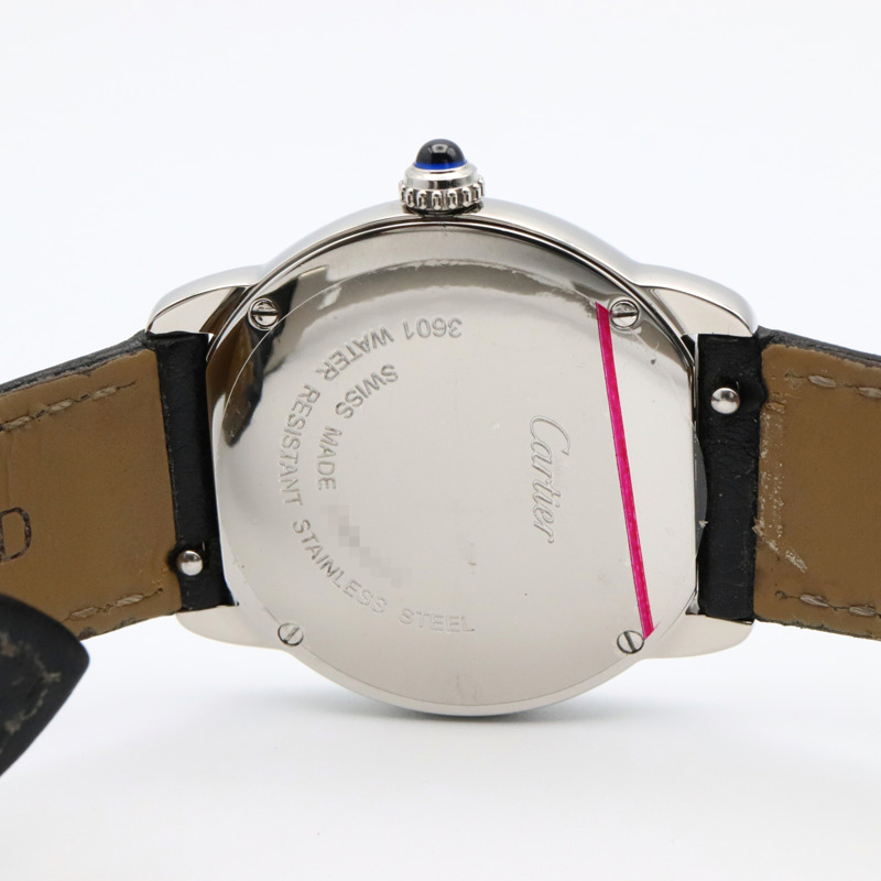 卡地亞 Ronde Solo de SM 女士腕錶，不鏽鋼和皮革錶帶，銀色，WSRN0019-4