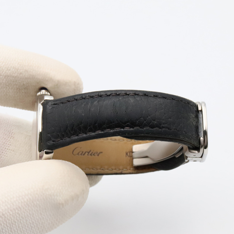 卡地亞 Ronde Solo de SM 女士腕錶，不鏽鋼和皮革錶帶，銀色，WSRN0019-7