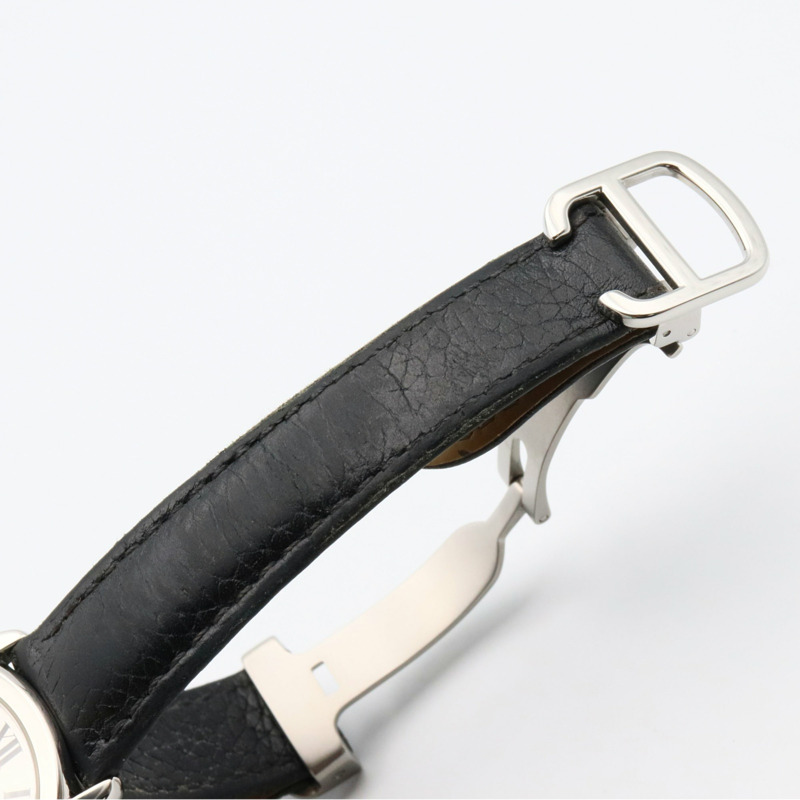 卡地亞 Ronde Solo de SM 女士腕錶，不鏽鋼和皮革錶帶，銀色，WSRN0019-14