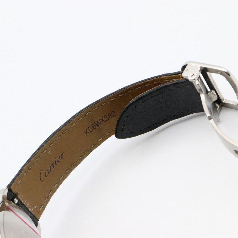 卡地亞 Ronde Solo de SM 女士腕錶，不鏽鋼和皮革錶帶，銀色，WSRN0019-16