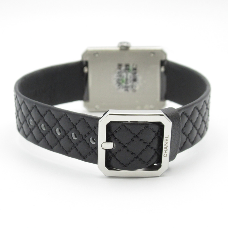 香奈兒男友腕錶，不鏽鋼鑲鑽錶殼，皮革錶帶，女士，白色，蛋白石 H6402-4