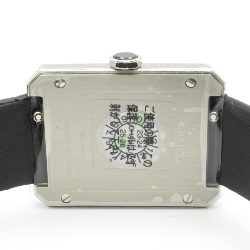 香奈兒男友腕錶，不鏽鋼鑲鑽錶殼，皮革錶帶，女士，白色，蛋白石 H6402-5