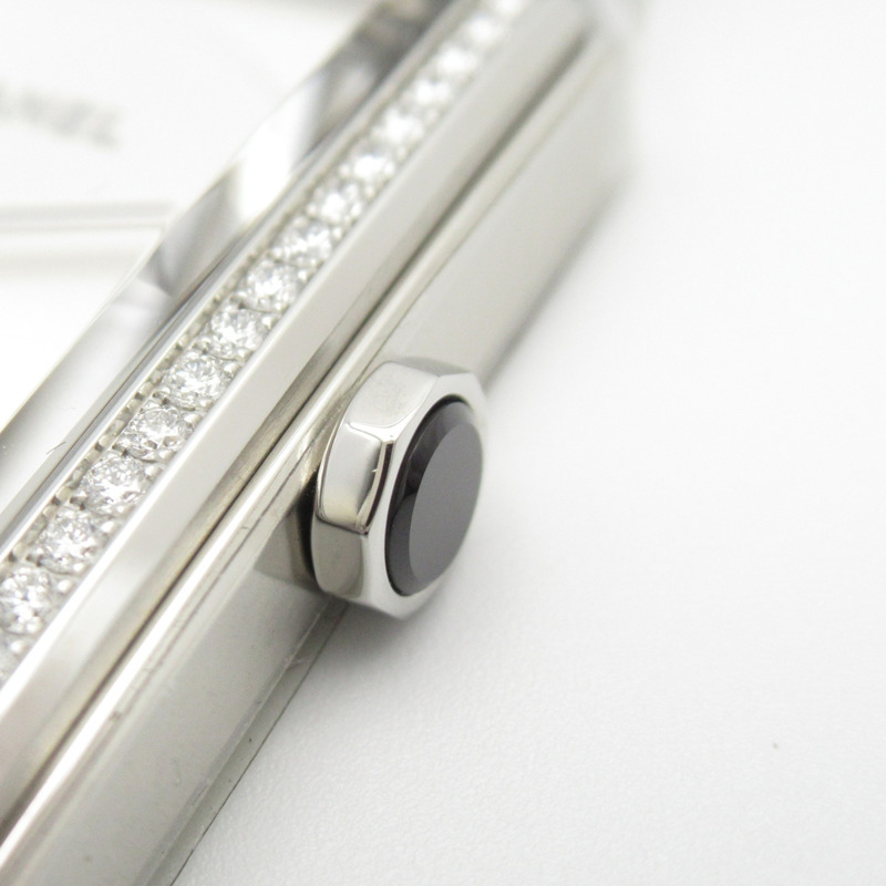 香奈兒男友腕錶，不鏽鋼鑲鑽錶殼，皮革錶帶，女士，白色，蛋白石 H6402-6