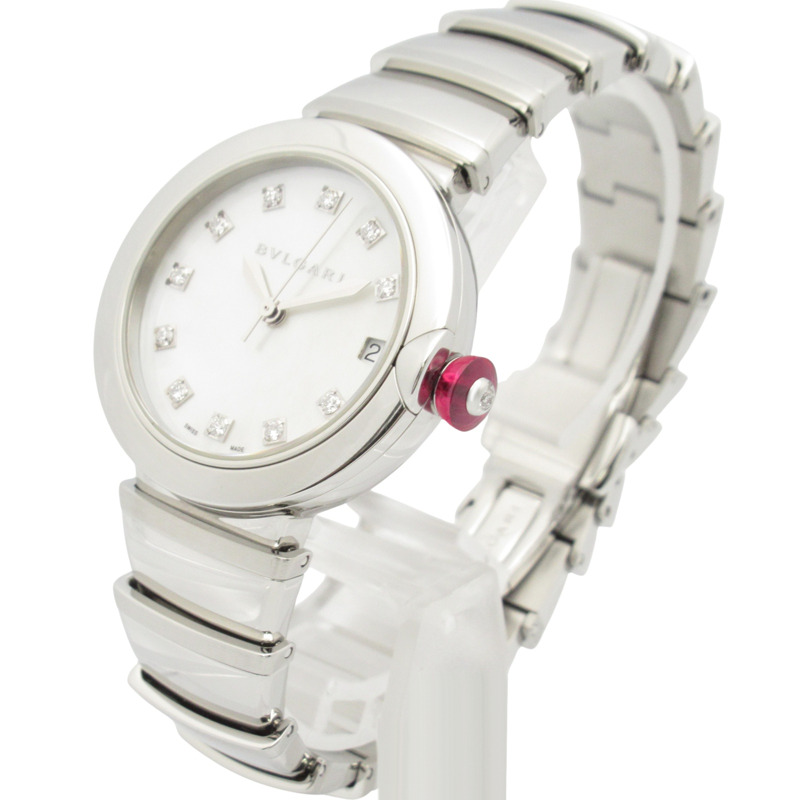 寶格麗 Lucea Date 11P 鑲鑽腕錶，不鏽鋼錶殼，白色錶殼，女款，LU33WSSD 11-1