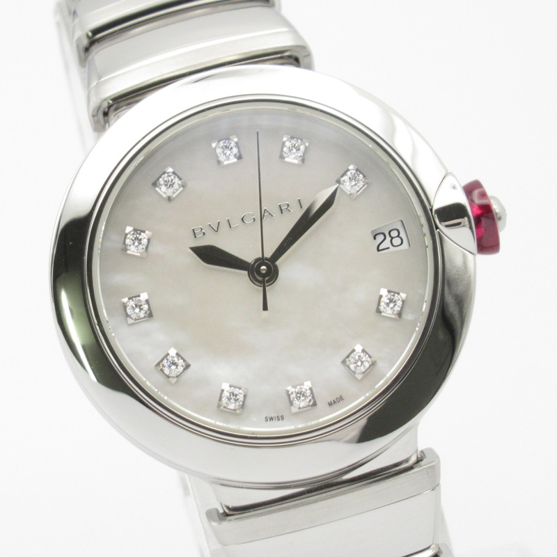 寶格麗 Lucea Date 11P 鑲鑽腕錶，不鏽鋼錶殼，白色錶殼，女款，LU33WSSD 11-2