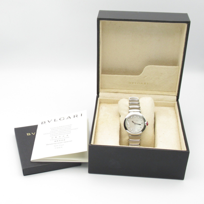 寶格麗 Lucea Date 11P 鑲鑽腕錶，不鏽鋼錶殼，白色錶殼，女款，LU33WSSD 11-10