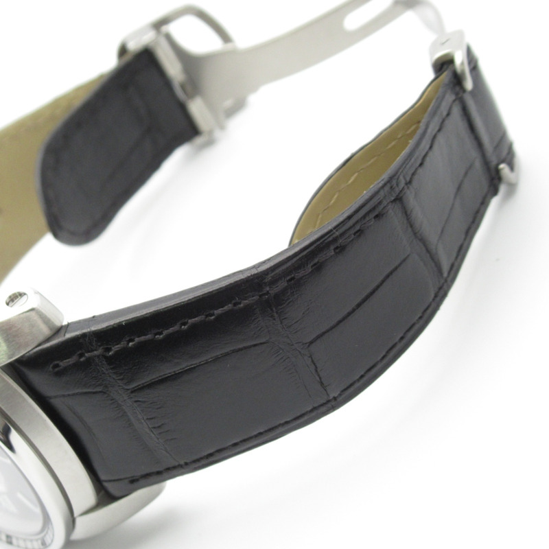 卡地亞 Calibre de Chronograph 計時腕錶，不鏽鋼和皮革錶帶，男士，黑色，W7100060-12