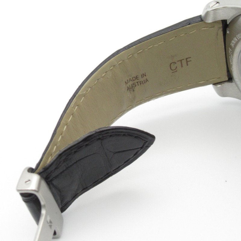 卡地亞 Calibre de Chronograph 計時腕錶，不鏽鋼和皮革錶帶，男士，黑色，W7100060-14