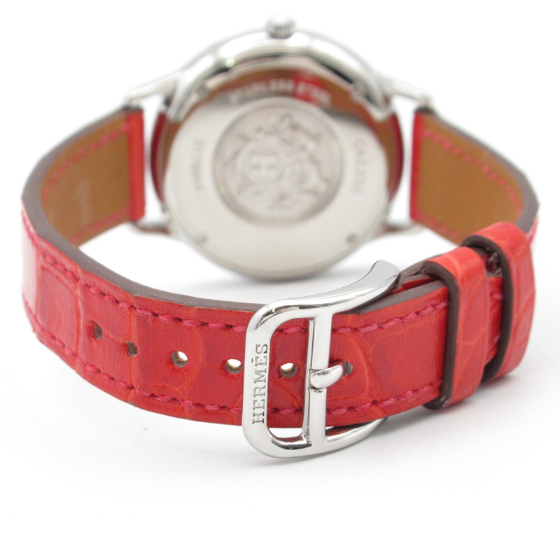 愛馬仕纖薄腕錶，不鏽鋼和皮革錶帶，銀色，CA2.230，女士款-4