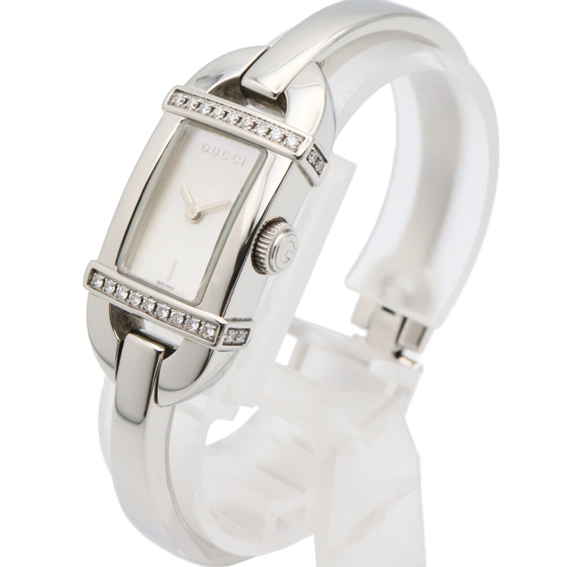 Gucci 6800L 女士白色不鏽鋼鑲鑽腕錶，附錶殼-1