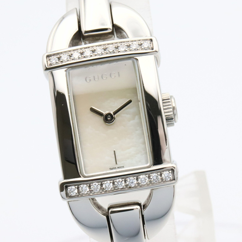 Gucci 6800L 女士白色不鏽鋼鑲鑽腕錶，附錶殼-2