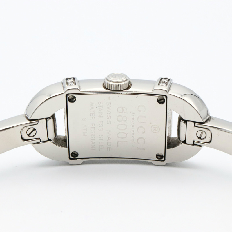 Gucci 6800L 女士白色不鏽鋼鑲鑽腕錶，附錶殼-5