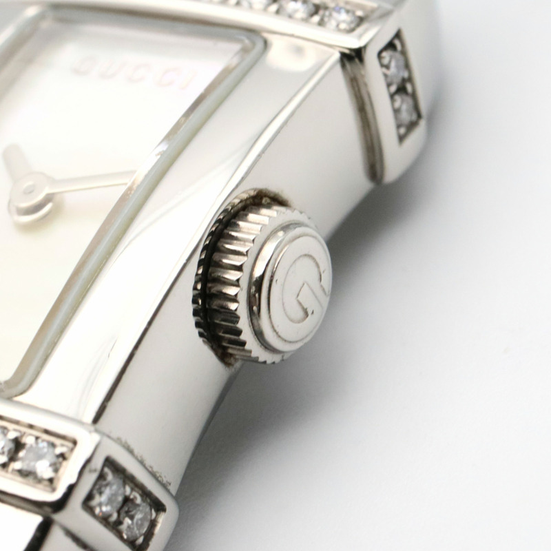 Gucci 6800L 女士白色不鏽鋼鑲鑽腕錶，附錶殼-6