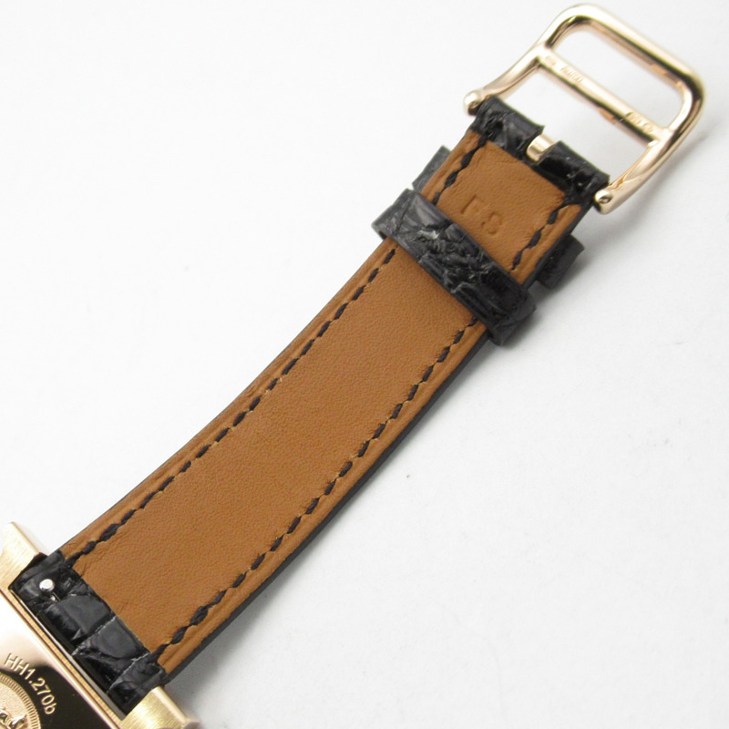 愛馬仕 H Watch PM 女士腕錶，18K 玫瑰金錶帶，皮革錶帶，黑色，型號 HH1.270b-16