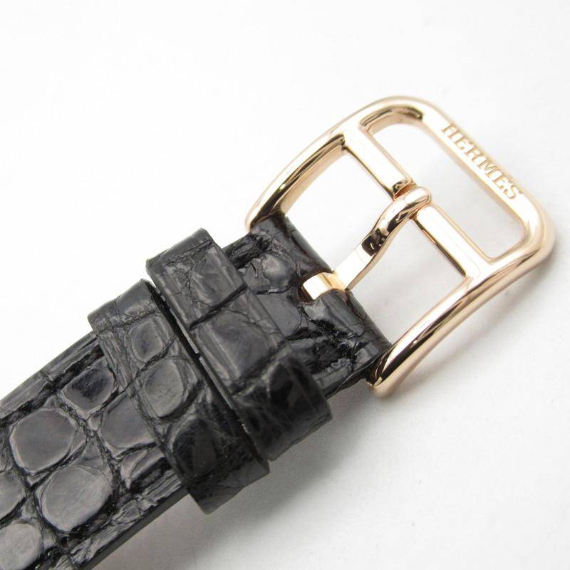 愛馬仕 H Watch PM 女士腕錶，18K 玫瑰金錶帶，皮革錶帶，黑色，型號 HH1.270b-18