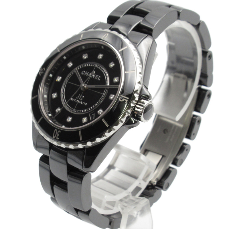 香奈兒 J12 12P 鑽石腕錶，陶瓷錶殼，鑲鑽，男士腕錶，黑色，H5702-1