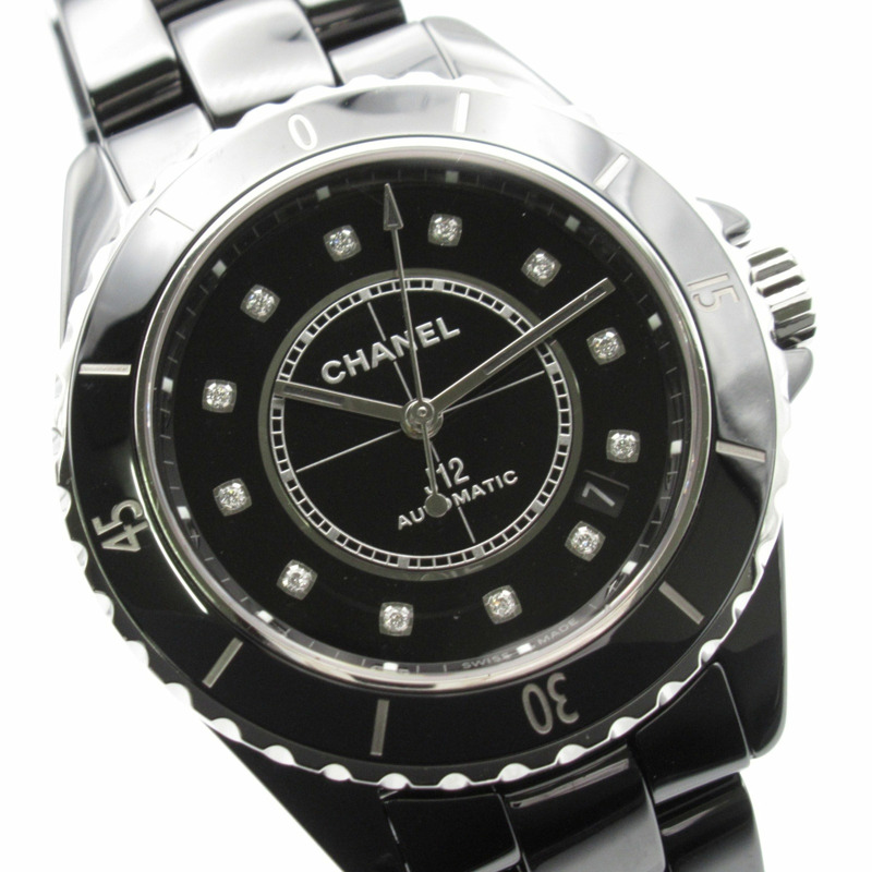 香奈兒 J12 12P 鑽石腕錶，陶瓷錶殼，鑲鑽，男士腕錶，黑色，H5702-2