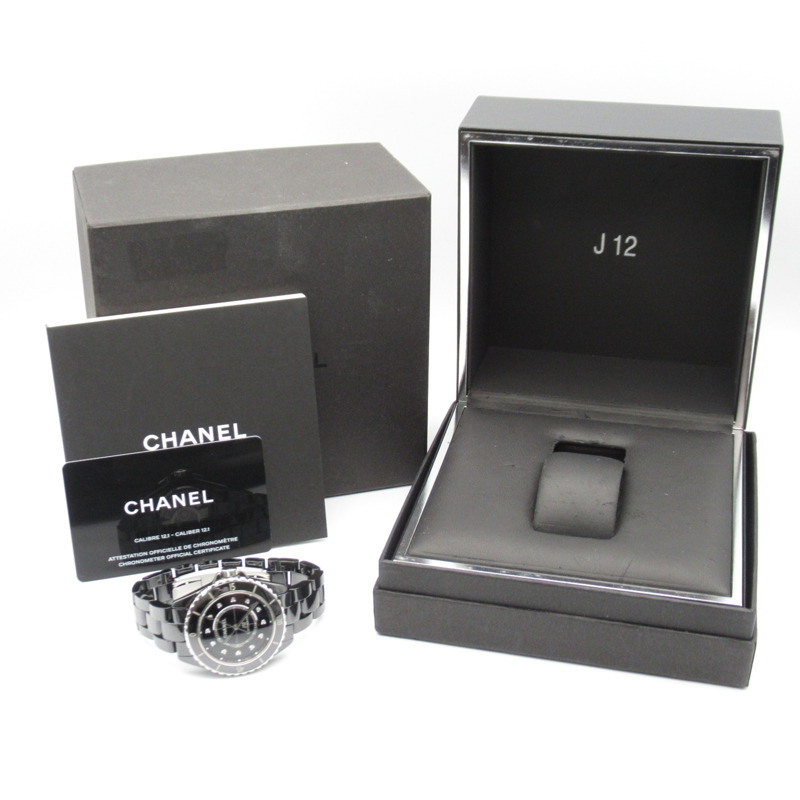香奈兒 J12 12P 鑽石腕錶，陶瓷錶殼，鑲鑽，男士腕錶，黑色，H5702-9