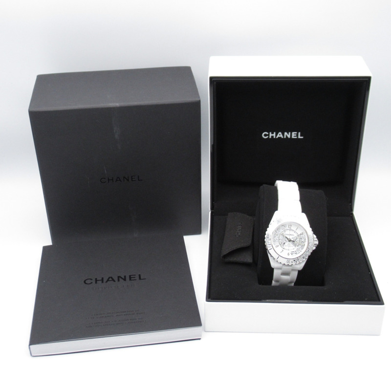 香奈兒 J12-20 12P 鑲鑽腕錶，陶瓷錶殼，男士，白色，H6476-9