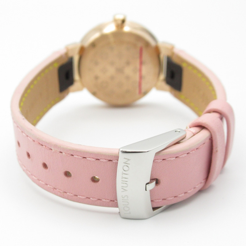 路易威登 Tambour Sakura 鑽石錶圈腕錶，18K 玫瑰金鑲鑽皮錶帶，貝殼紋，女款，Q1K09-4
