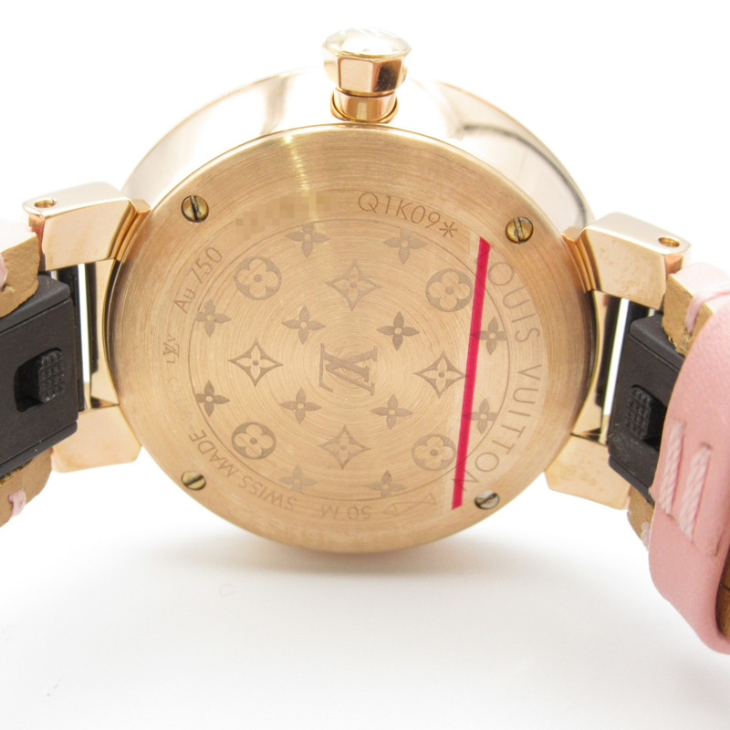 路易威登 Tambour Sakura 鑽石錶圈腕錶，18K 玫瑰金鑲鑽皮錶帶，貝殼紋，女款，Q1K09-5