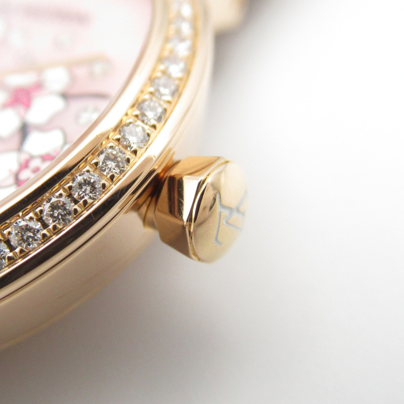 路易威登 Tambour Sakura 鑽石錶圈腕錶，18K 玫瑰金鑲鑽皮錶帶，貝殼紋，女款，Q1K09-6