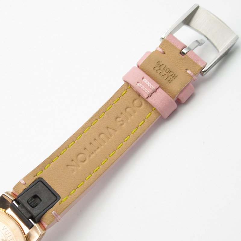 路易威登 Tambour Sakura 鑽石錶圈腕錶，18K 玫瑰金鑲鑽皮錶帶，貝殼紋，女款，Q1K09-11